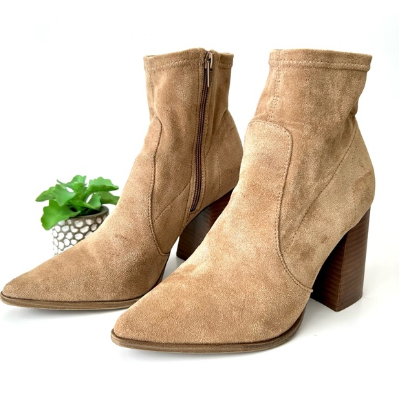 Steve Madden Touchdown Tan Suede Pointed-Toe Booties Western Ankle Boots 8.5 - Picture 4 of 10